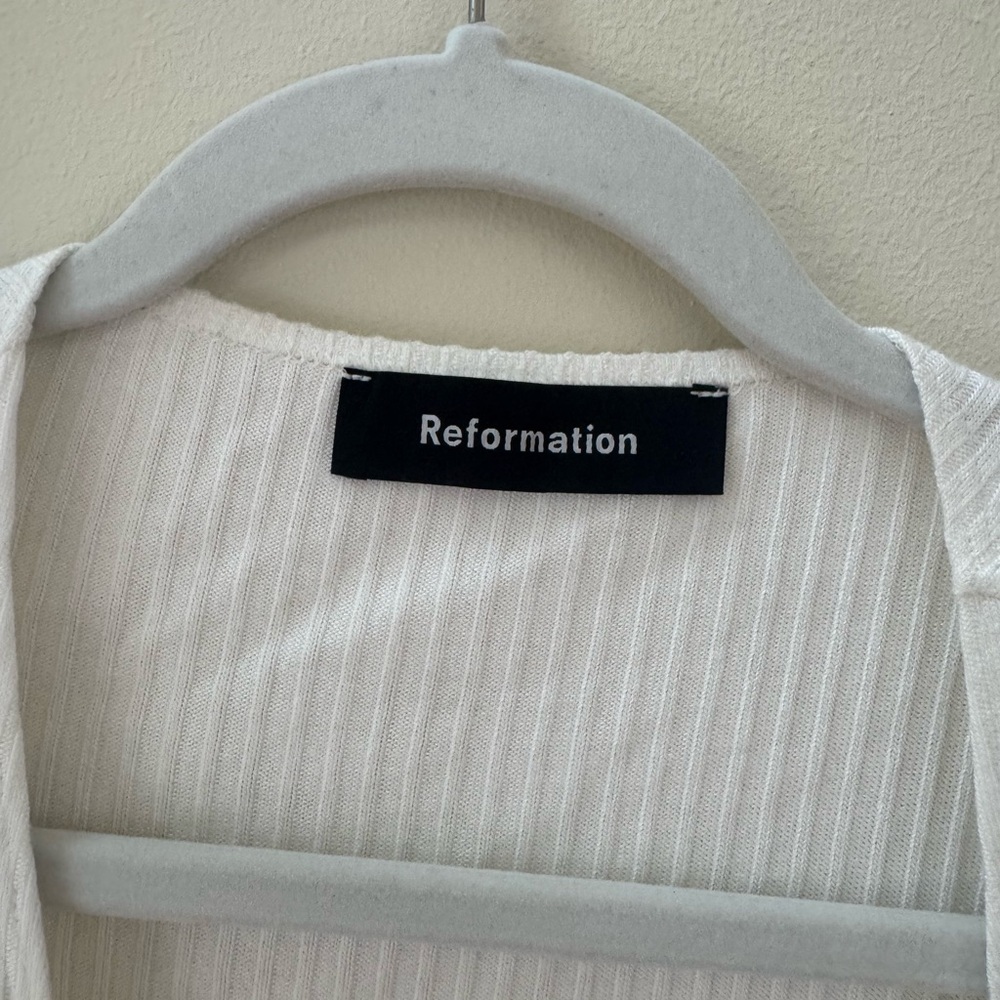 Reformation Cream Ribbed Wrap Crop Top - Picture 2 of 5